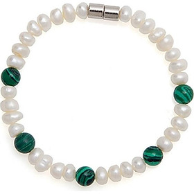 Lắc Tay Ngọc Trai Trắng Đá Malachite Tự Nhiên 8mm