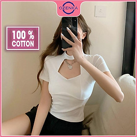 Áo croptop kiểu Hàn Quốc tay ngắn ôm nữ, áo thun crt ngắn mặc đi học đi chơi chất thun gân cotton 100% đen trắng