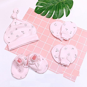 Combo 1 mũ, 2 đôi bao tay, 2 đôi bao chân cho bé mio - Hồng (giao mẫu ngầu nhiên)