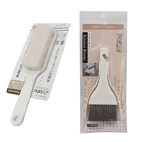 Combo Bàn chải chà gót chân bằng đá san hô + Bàn Chải Với Đồ Hốt Rác Mini Nội Địa Nhật Bản