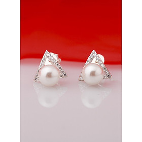 Bông tai bạc kiểu dáng tam giác đính ngọc trai thiết kế từ thương hiệu OPAL - E12