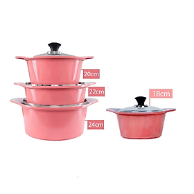 Bộ 4 nồi đúc ceramic cao cấp: nồi 2 tay cầm 18-20-22-24cm tặng 1 cặp nhấc nồi sillicon (màu ngẫu nhiên)
