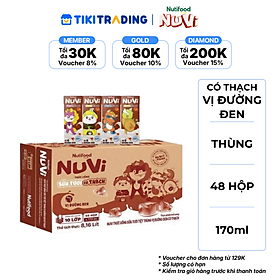 Thùng Sữa Tươi có Thạch vị đường đen NuVi 170ml (48 Hộp x 170ml) - Phát Triển Chiều Cao, Tăng Cường Trí Nhớ