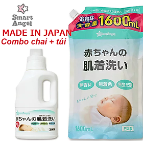 Combo Nước giặt cho bé Smart Angel Nhật Bản chai 800 ml và túi 1600 ml - An toàn tuyệt đối cho bé, Siêu tiết kiệm