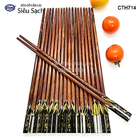 Đũa gỗ Cẩm Lai - đầu đũa cẩn 3D chìm - Rồng/Cá/Trúc (10 đôi/Hộp) CTH714 - Sang trọng trên bàn ăn