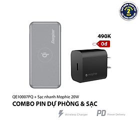 Combo Pin sạc dự phòng Energizer QE10007PQ + Củ Sạc Nhanh Mophie 20W - HÀNG CHÍNH HÃNG
