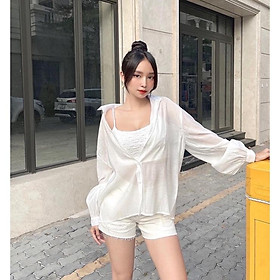 Áo sơ mi trắng xuyên thấu gợi cảm  trắng