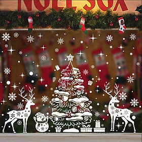 Decal trang trí Noel hít tĩnh điện - 2 Chú nai và cây thông trắng