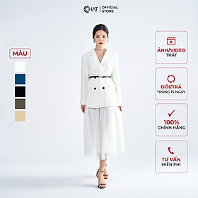 Áo Blazer Nữ Dáng Suông 2 Hàng Khuy Chất Tuytsi Mềm Mịn 92EHS2002ST