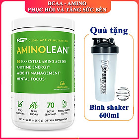 Combo BCAA Amino Lean của RSP hộp 70 lần dùng hỗ trợ tăng sức bền, sức mạnh và phục hồi, phát triển cơ bắp trong tập luyện cho người tập gym & Bình lắc 600ml (Mẫu ngẫu nhiên)