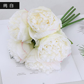 Cành hoa trà mẫu đơn PEONY đại đóa bông lớn 10 cm, cao 32 cm từ lụa trang trí nhà cửa sang trọng