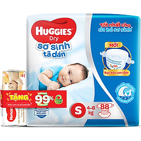 Tã Dán Sơ Sinh Huggies S88 (88 Miếng) - Tặng Gói Khăn Ướt Huggies 72 Miếng