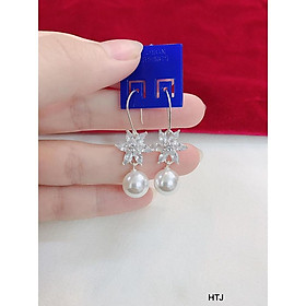 Bông tai móc hoa 6 cánh treo trai bạc cho nữ