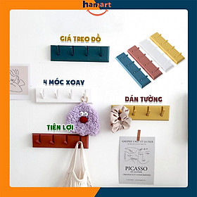 Thanh Treo Đồ Dán Tường 4 Móc Xoay Hamart Giá Treo Đồ Dính Tường Đa Năng Tiện Lợi 4 MÀU