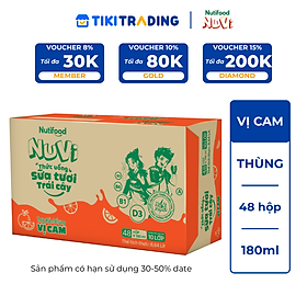Thùng 48 hộp Thức Uống Sữa Tươi Trái Cây Tươi Nuvi Vị Cam 180ml - Tăng Cường Chiều Cao, Phát Triển Trí Não