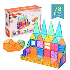 Bộ đồ chơi xếp hình nam châm miếng ghép từ tính trong suốt Magnetic Tiles 78pcs chi tiết tòa nhà, lâu đài