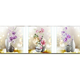 Mua TRANH THÊU 3D BÌNH HOA 3 BỨC 122x42cm - TỰ THÊU