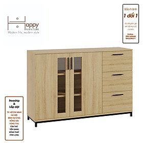 [Happy Home Furniture] LOUIS , Tủ lưu trữ 3 ngăn kéo 2 cửa mở - chân sắt , 126cm x 36cm x 84cm ( DxRxC), THK_058