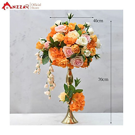 Bình hoa lụa 50-70cm trang trí cưới hỏi, sự kiện sinh nhật, party cao cấp, lọ hoa mạ vàng sang trọng nhiều mẫu đẹp Anzzar HC-01 - Cam - 1 bình cao 70cm