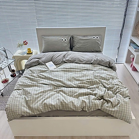 Bộ vỏ chăn ga gối cotton tici LIDACO họa tiết kẻ đôi mắt hiện đại bo chun đủ mọi cỡ nệm