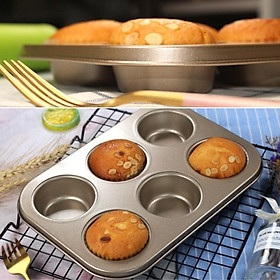 Khay Nướng Bánh Cupcake Khuôn Muffin 6 Bánh Chống Dính Cao Cấp MÀU VÀNG - TRAY6MUFFD-VANG