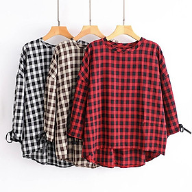ÁO CARO OVERSIZE TAY THẮT NƠ VẠT HIGHLOW