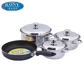 Mua Bộ 3 nồi 1 chảo inox 1 đáy Rainy RN-07TT - Hàng Chính Hãng