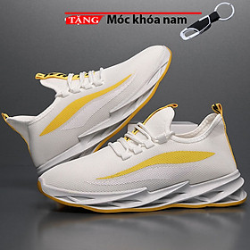 Giày thể thao nam cổ thấp  Sneake Đế sấm sét chỉ vàng trắng du lịch thể thao K21 Tặng móc khóa nam cao cấp