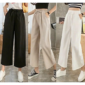 Quần ống suông rộng lưng thun vải đũi, quần cullotes chất đũi dáng cực đẹp
