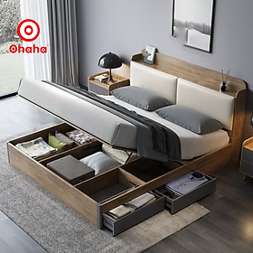 [Miễn phí lắp đặt & vận chuyển] Giường ngủ gỗ công nghiệp cao cấp bọc nệm đầu giường Ohaha - GN002