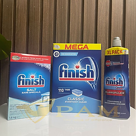 Combo Viên rửa bát Finish Classic 110 viên + Muối Finish 1.5kg + Nước làm