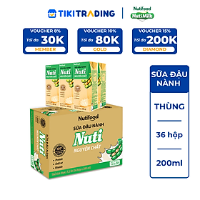 Thùng Sữa Đậu Nành Nutimilk Nguyên Chất 200ml (Hộp 200ml x 36) - Bổ Sung Dinh Dưỡng Từ Hạt Đậu Nành
