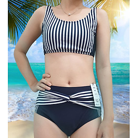 Bikini Hai Mảnh Croptop Thể Thao, Đồ Bơi Nữ Đi Tắm Biển Hai Mảnh Gợi Cảm, Phối Kẻ Sọc, Trẻ Trung, Năng Động iBasic BWWset002 - Hàng Chính Hãng