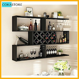 Mua Kệ Rượu Gỗ Trang Trí Treo Tường 3 Tầng Hiện Đại Với 11 Ngăn Đựng Chai Để Nằm Và Giá Treo Ly Inox 304 (KR03)