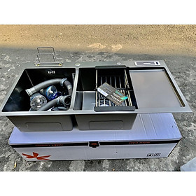 Mua chậu rửa chén inox 304 đúc phủ Nano đen KT100x48 ( Tặng kèm bộ xả)