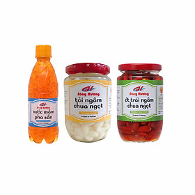 Combo Sông Hương Tỏi Ngâm Chua Ngọt 370g + Ớt Trái Ngâm 350g + Nước Mắm Pha Sẵn 300ml
