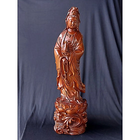 Tượng Phật Quan Âm Bồ Tát tọa lạc đài sen bằng gỗ Hương - C60 (Cao 60cm)