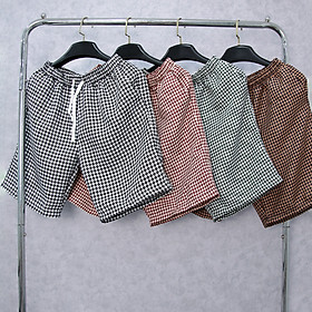 Quần short thể thao nam lưng thun dây rút, quần đùi nam mặc nhà, đi chơi họa tiết caro nhỏ năng động