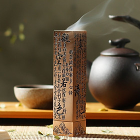 Mua ĐẾ CẮM NHANG   LƯ XÔNG TRẦM CHỮ NHẬT CAO 13cm KHẮC BÁT NHÃ TÂM KINH MÀU ĐỒNG ĐỎ