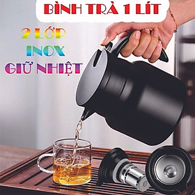 Bình trà giữ nhiệt có lưới lọc trà lõi inox dung tích 1 lít - Phích nước nóng có tay cầm - Hàng cao cấp - Màu ngẫu nhiên