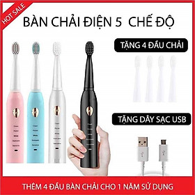 Mua Máy vệ sinh chăm sóc răng miệng bằng điện   Tự động 5 Chế Độ Công Nghệ Sóng Âm Kèm 4 đầu Bàn chải - Chải Sạch Mảng Bám chăm sóc nướu