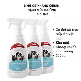 Xịt khử mùi và kháng khuẩn cho chó mèo và mầm bệnh chuồng trại Deodorizing Spray Bioline 500ml