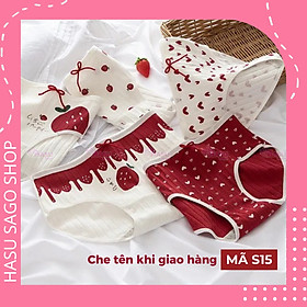 [Mã S15] Quần Lót Nữ Cotton Gân Tăm Dâu Tây Đỏ, Quần Chip Nữ Chống Vi.êm Mềm Mại Thoáng Mát