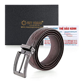 Dây nịt nam da đà điểu Huy Hoàng 3,5P da hột đầu kim màu nâu đất HT4449