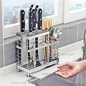 KỆ ĐỰNG ĐŨA VÀ DAO ĐẶT BÀN CÓ KÈM KHAU HỨNG NƯỚC INOX304 