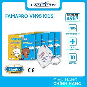 [HỘP - FAMAPRO VN95 KIDS] - Khẩu trang y tế trẻ em kháng khuẩn 4 lớp Famapro VN95 KIDS đạt chuẩn N95 (10 cái/ hộp)