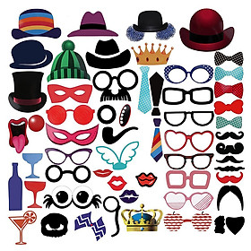 58 Pcs/Set Photo Booth Props, Paper Photobooth Party Wedding Decoration, Moustache Lips Glasses On A Stick Party Supplies