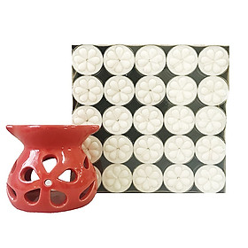 Combo Đèn Đốt Tinh Dầu Hình Tim Lá Và 100 Viên Nến Tealight