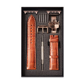 Dây Đồng Hồ Thay Thế Dành Cho Apple Watch 48 Ultra 45/44/42mm - 41/40/38mm, Chất Liệu Da Cá Sấu Cao Cấp Màu Vàng Cam Tương Thích Các Phiên Bản Series 8/7/6/5/4/3/2/1/SE Bảo Hành 12 Tháng