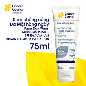 Kem chống nắng cho da mặt - chống nước Cancer Council Face Day Wear SPF 50+/PA++++ 75ml